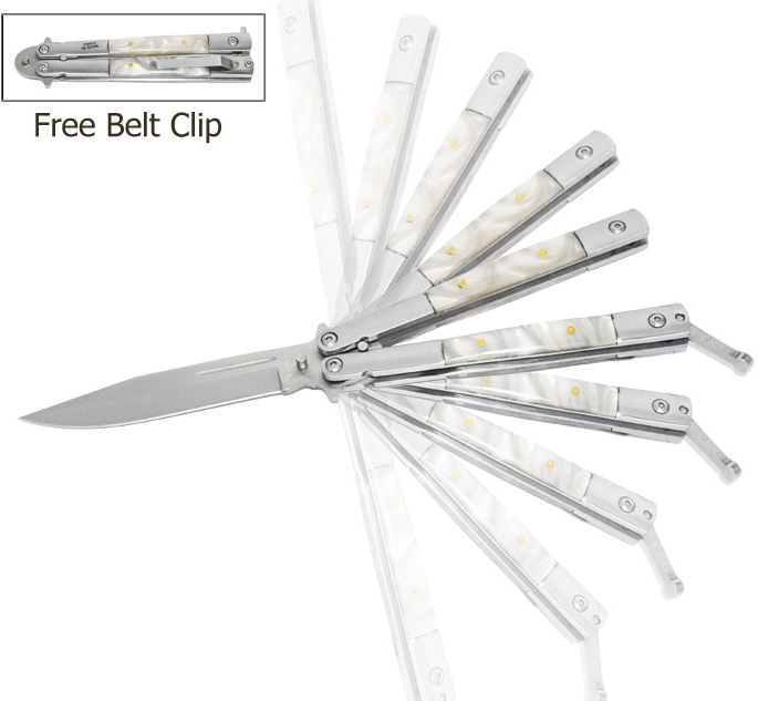 Faux Pearl Butterfly Knife