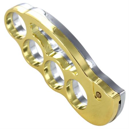 Fighter Chrome and Gold Knuckles with Karambit Knife