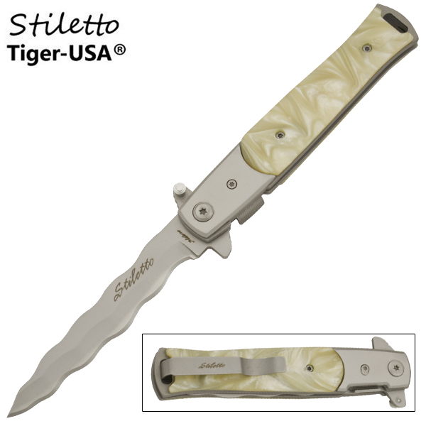 Godfather Stiletto Style Kriss Blade Knife, White