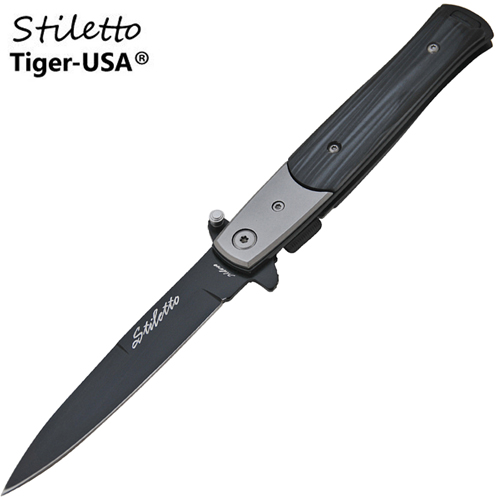 Godfather stiletto tyle Folding Knife w/ Clip, Black