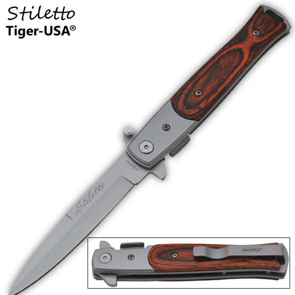 Godfather Style Stiletto Style Folding Knife, Rosewood
