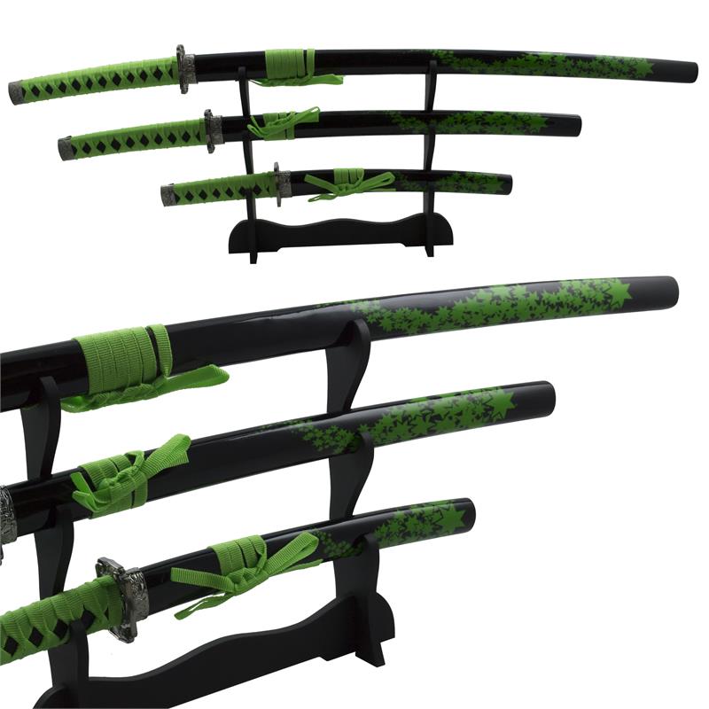 Green Stars Samurai Katana 3 Piece Sword Set