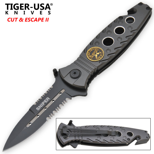 Grey Police Tactical Spring Assisted Folding Knife-1