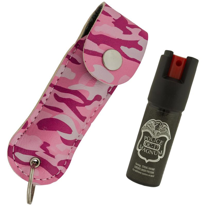 1/2 Ounce Leather Pouch Keychain Pepper Spray, Pink Camo