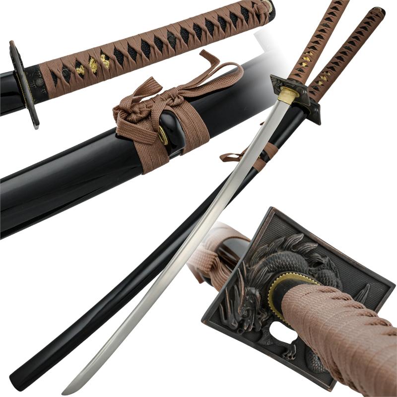 Handmade Full Tang Handcrafted Scabbard Box Samurai Sword, Brown