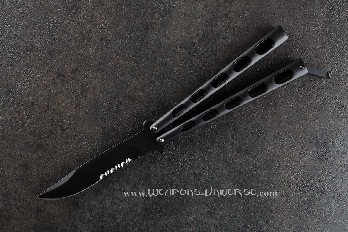 Heavy Duty Butterfly Knife, Serrated, Black