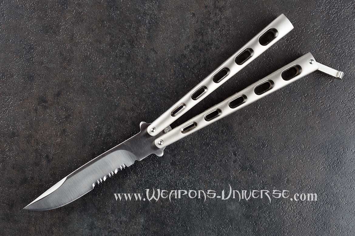 Heavy Duty Butterfly Knife, Serrated, Silver