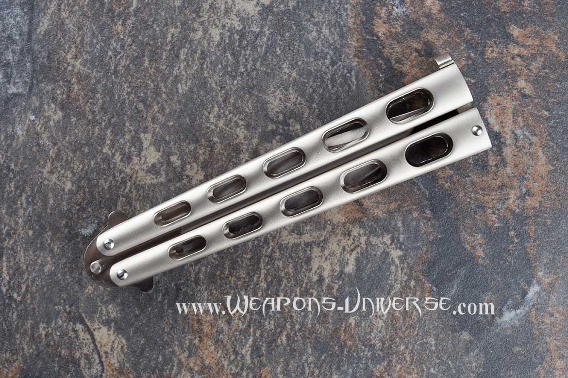 Heavy Duty Butterfly Knife, Silver, Serrated