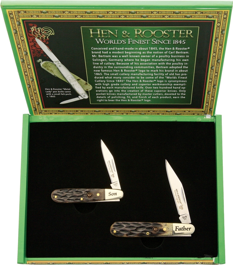Hen and Rooster HRFS1 Father, Son Antique Bone Set Knives