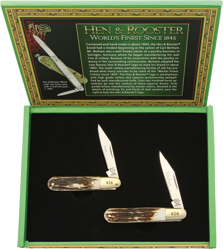 Hen and Rooster HRFS6 Father, Son Stag Bone Set Knives
