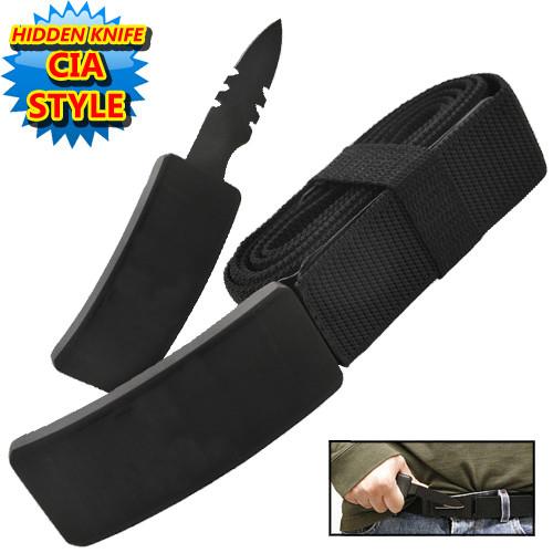 Hidden Belt Buckle Knife, Black