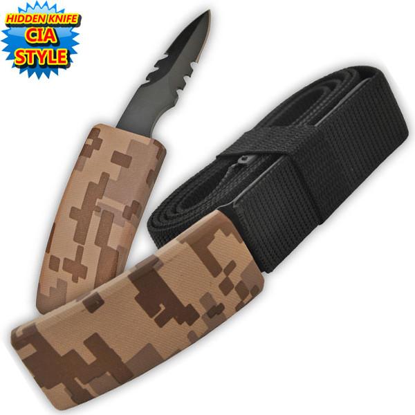 Hidden Belt Buckle Knife, Desert Camo