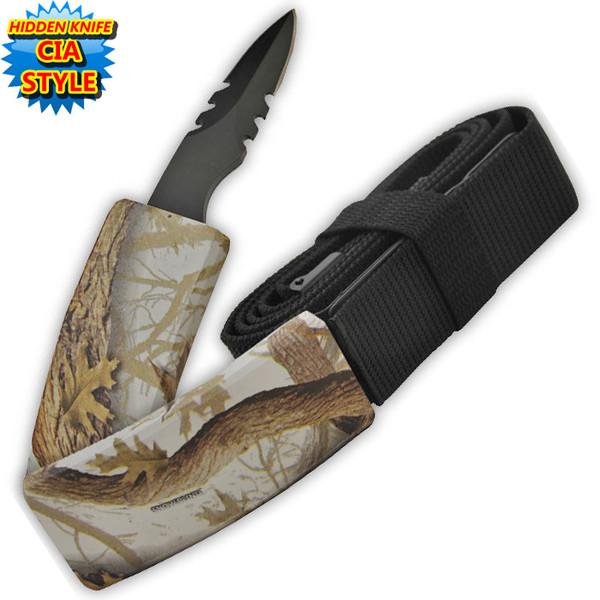 Hidden Belt Buckle Knife, Forest Camo