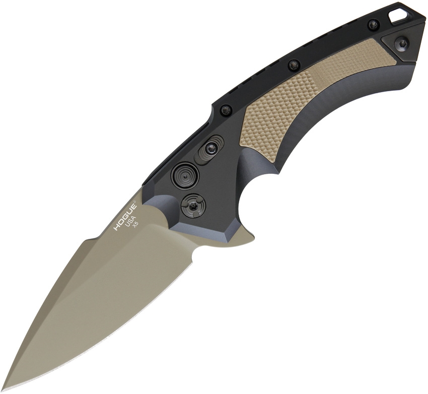 Hogue HO34575 X5 Button Lock Knife, Tan