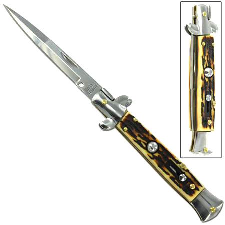 IL Grande Silver Stag Stiletto Switchblade Automatic Knife
