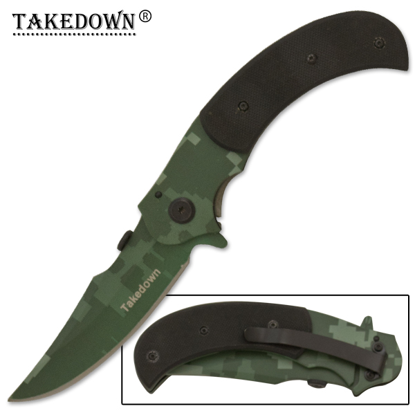 Jagged Edged Folding Knife, Camo Green