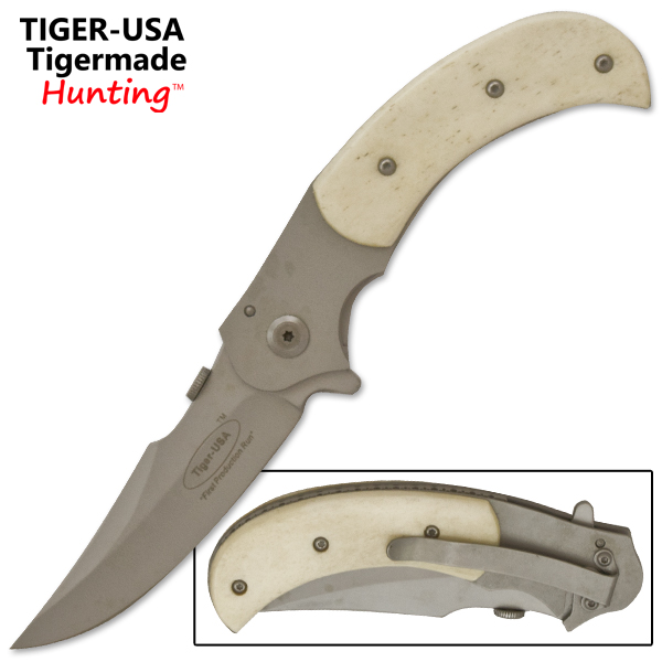 Jagged Edged Folding Knife, Real Animal Bone