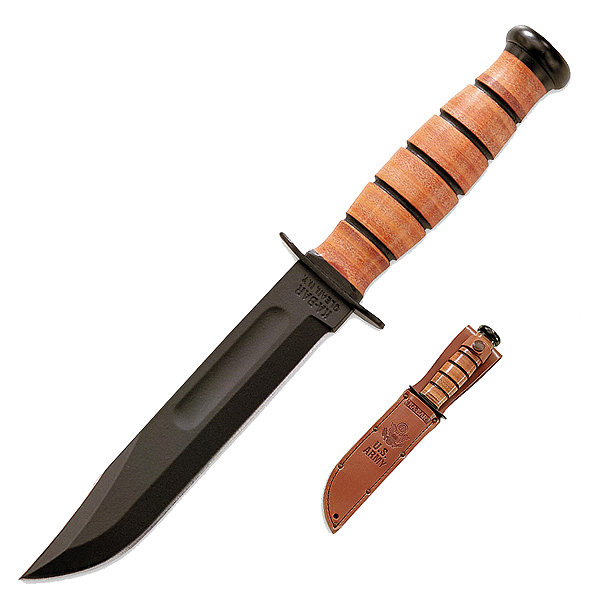 Ka-Bar KB1220 US Army Knife, Leather Hndl, Plain