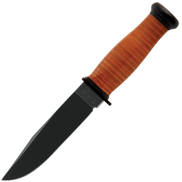 Ka-Bar KB2225 Mark I, Leather Handle, Black Blade Knife