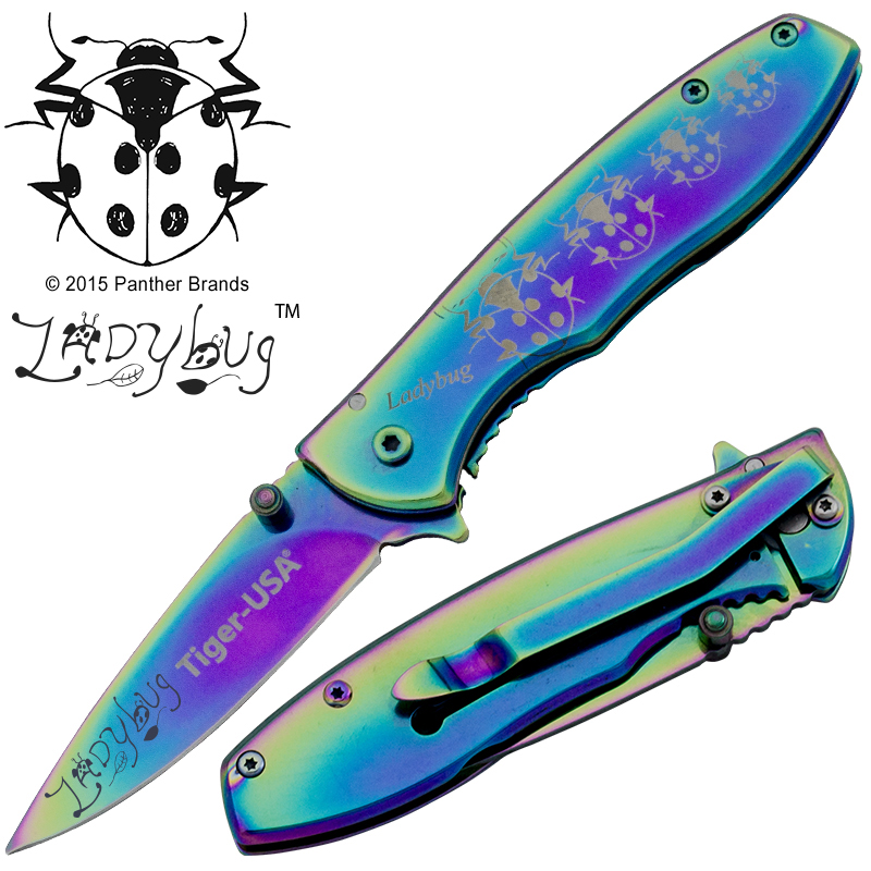 Ladybug Spring Assisted Knife, Rainbow