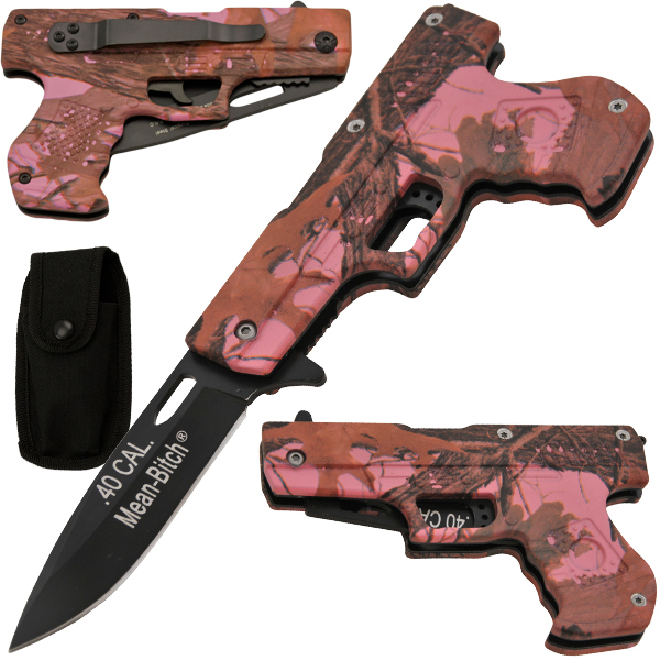 Mean Bitch 8.75 Inch Spring Assisted Gun Pistol Knife