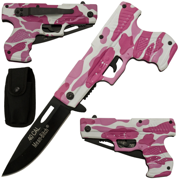 Mean Bitch Spring Assisted Gun Pistol Knife