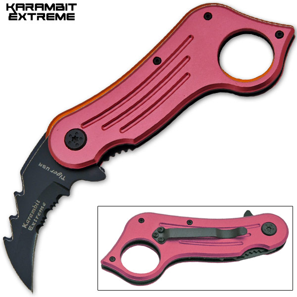 Mini Combat Karambit Spring Assisted Knife, Pink