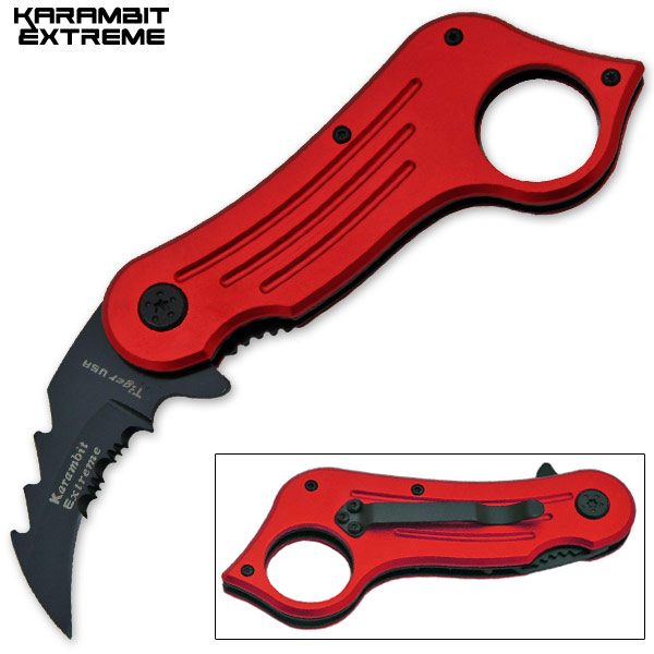 Mini Combat Karambit Spring Assisted Knife, Red