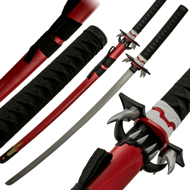 Monster Teeth Hand Guard Red Scabbard Katana Samurai Sword