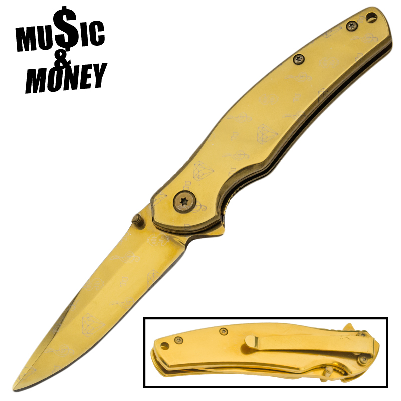 Music & Money Trigger ActionGold Drop Point Folder 