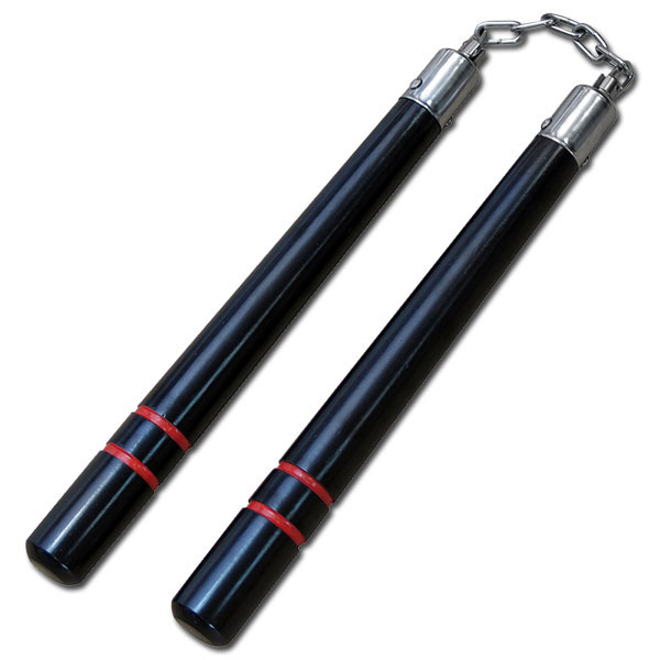 Nunchucks, Black, Red Rings, Chain