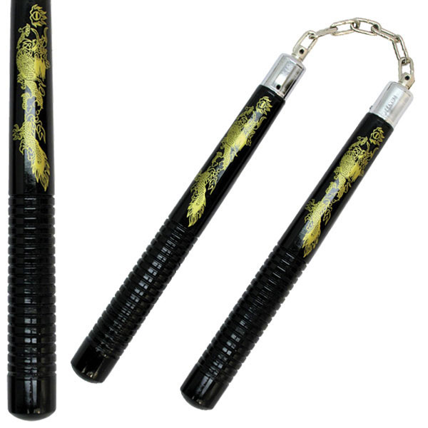 Nunchucks, Dragon, Round, Black, Chain