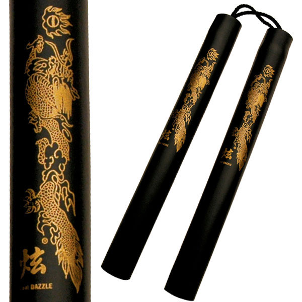 Nunchucks, Foam, Dragon, Black, Cord