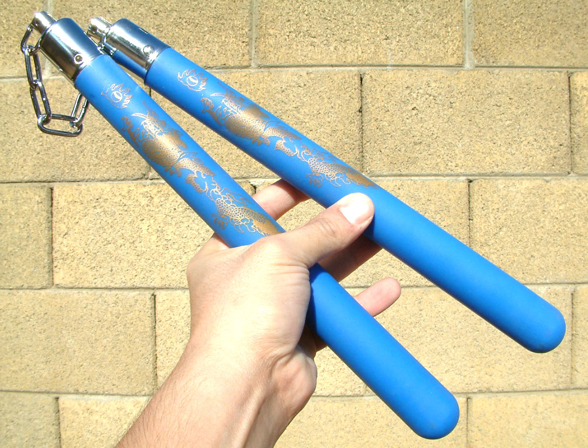 Nunchucks, Hard, Rubber, Blue, Chain