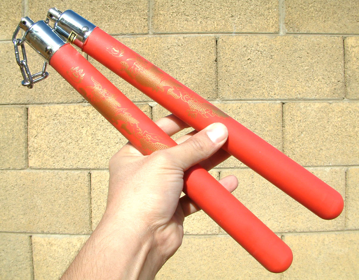 Nunchucks, Hard, Rubber, Red, Chain