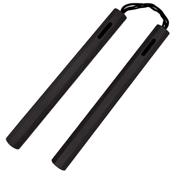 Nunchucks, Octagonal Wood, Black, Cord, 14 inches