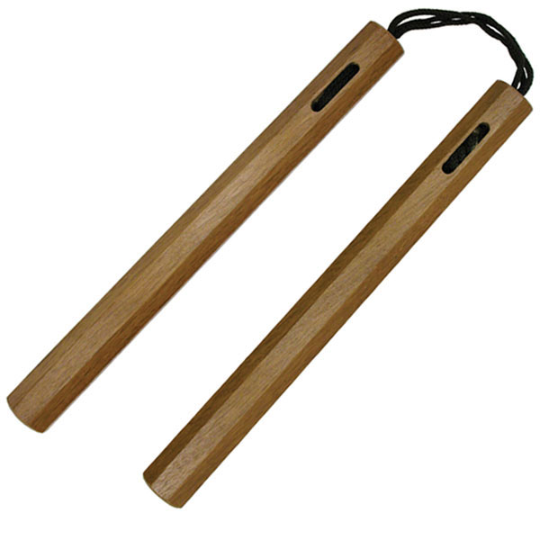 Nunchucks, Octagonal Wood, Brown, Cord, 12 inches