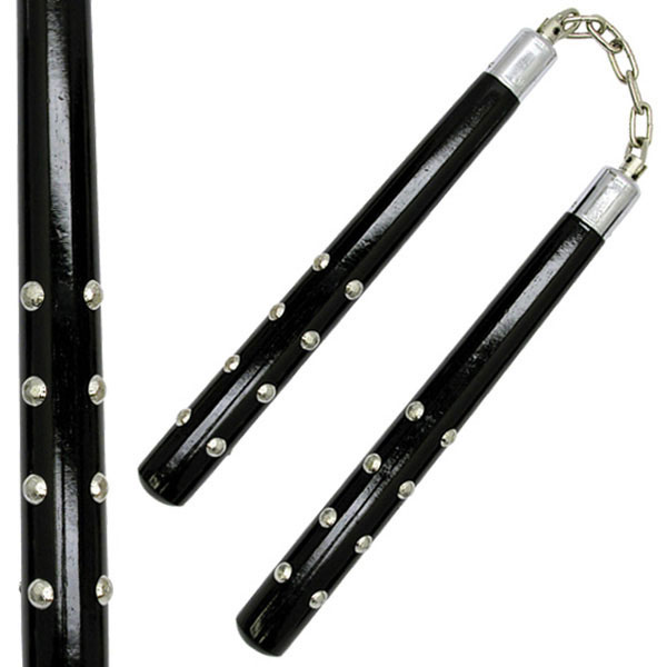 Nunchucks, Studs, Wood, Black, Chain