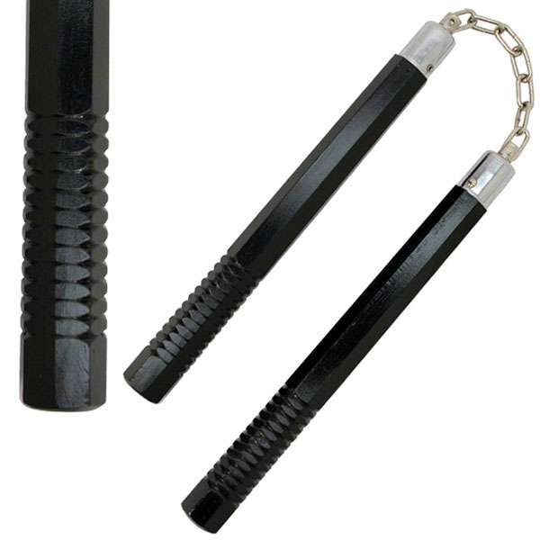 Nunchucks, Wood, Octagonal, Black, Grip, Chain