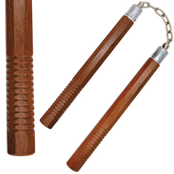 Nunchucks, Wood, Octagonal, Brown, Grip, Chain