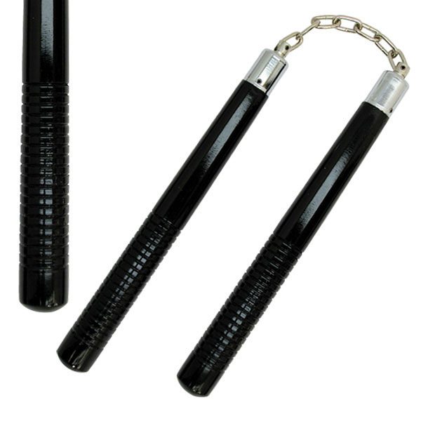 Nunchucks, Wood, Round, Black, Chain