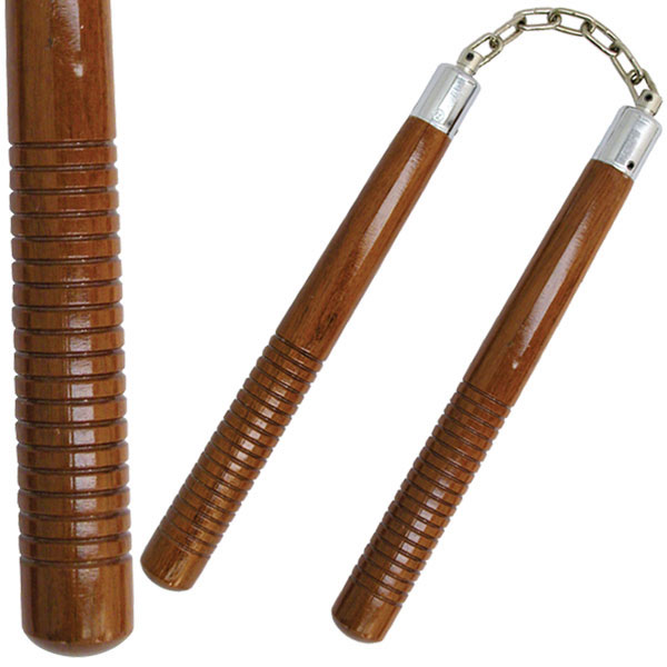 Nunchucks, Wood, Round, Brown, Chain