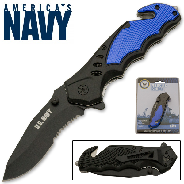 Official U.S. Navy Tactical Spring Assisted Knife, Blue