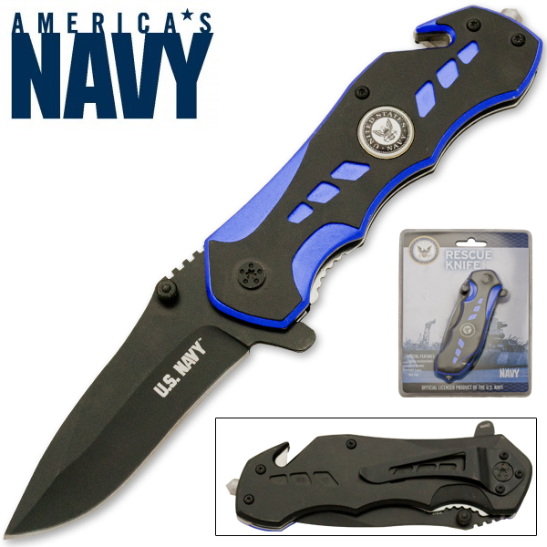 Official U.S. Navy Spring Assisted Action Knife, Blue /Black