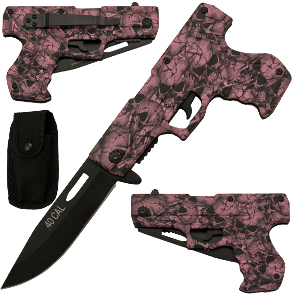 Pink Barb Wire Skull Gun Pistol Knife