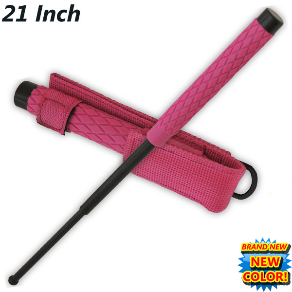 Pink Expandable Baton, Rubber Handle, 21 inches