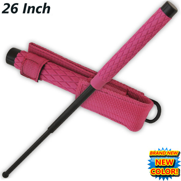 Pink Expandable Baton, Rubber Handle, 26 inches