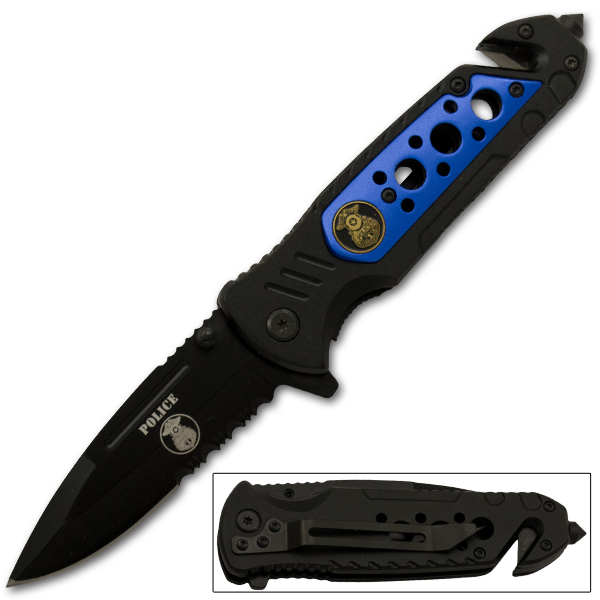 Police Spring Assisted Tactical Knife, Blue