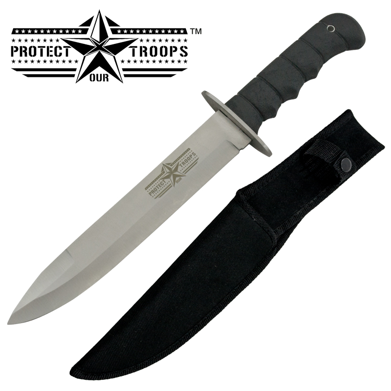 Protect Our Troops Military Knife, Black Silver
