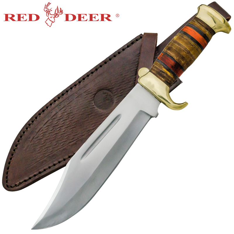 Red Deer Beast Hunter Bowie Leather Handle Full Tang Dagger